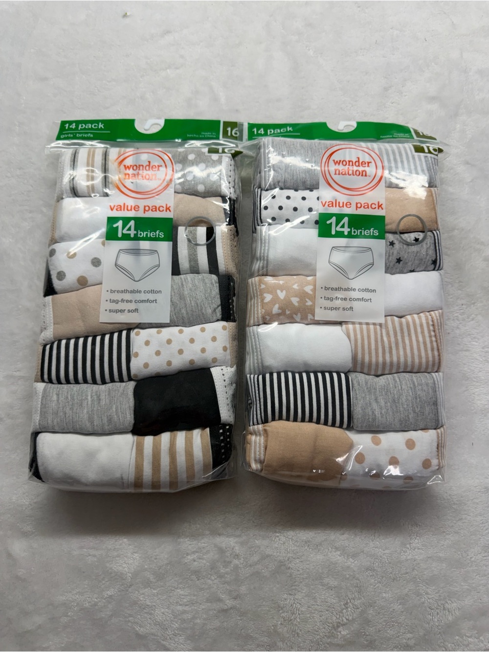 Wonder Nation Girls Briefs Bundle 2 Pack 14 Each Size 16
